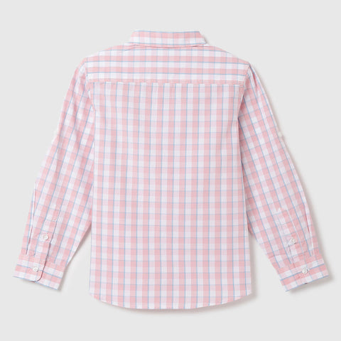 Pink Checked Printed Spread Collar Cotton Shirt