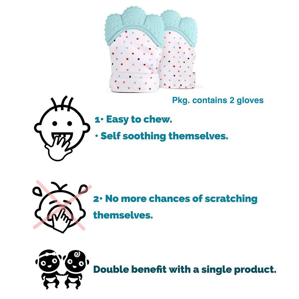 Sea Green Polka Dots Printed Mitten Glove Silicone Teether