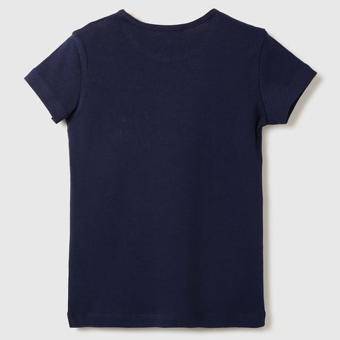 Blue Benetton Glitted Half Sleeves Cotton Top