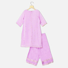 Load image into Gallery viewer, Lavender &amp; Yellow Mirror Work Kurta With Palazzo &amp; Dupatta
