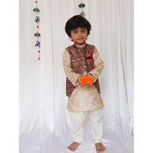 Load image into Gallery viewer, Off White Printed Kurta With Printed Vest And White Churidar
