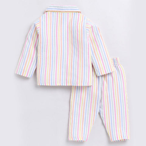 Multi Color Striped Full Sleeves Cotton Night Suit