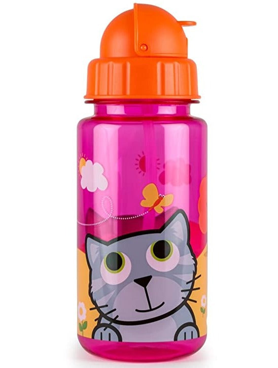 Pink & Orange Cat Flip Top Water Bottle
