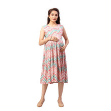 Load image into Gallery viewer, Pink &amp; Blue Chevron Printed Gathered Nursing Maternity Dress
