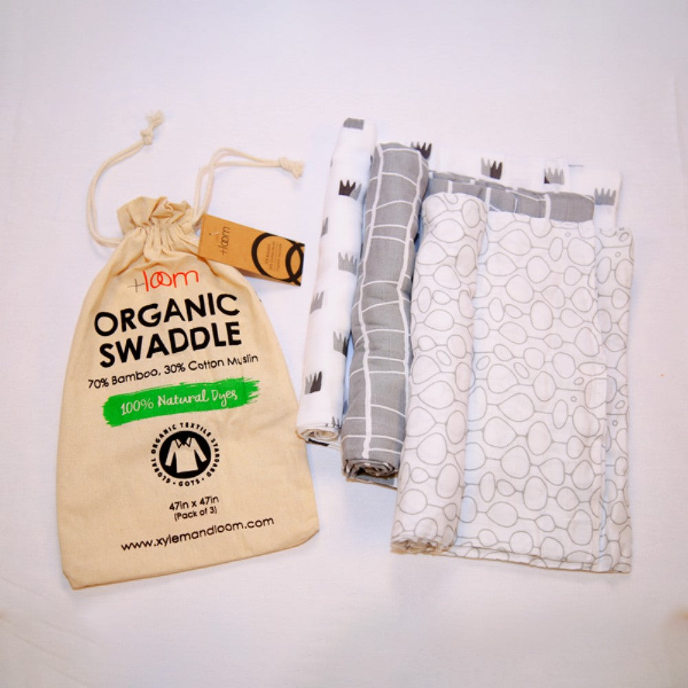 Grey Classic Bamboo:Cotton Swaddles Set Of 3