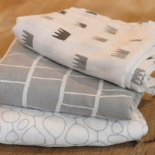 Load image into Gallery viewer, Grey Classic Bamboo:Cotton Swaddles Set Of 3
