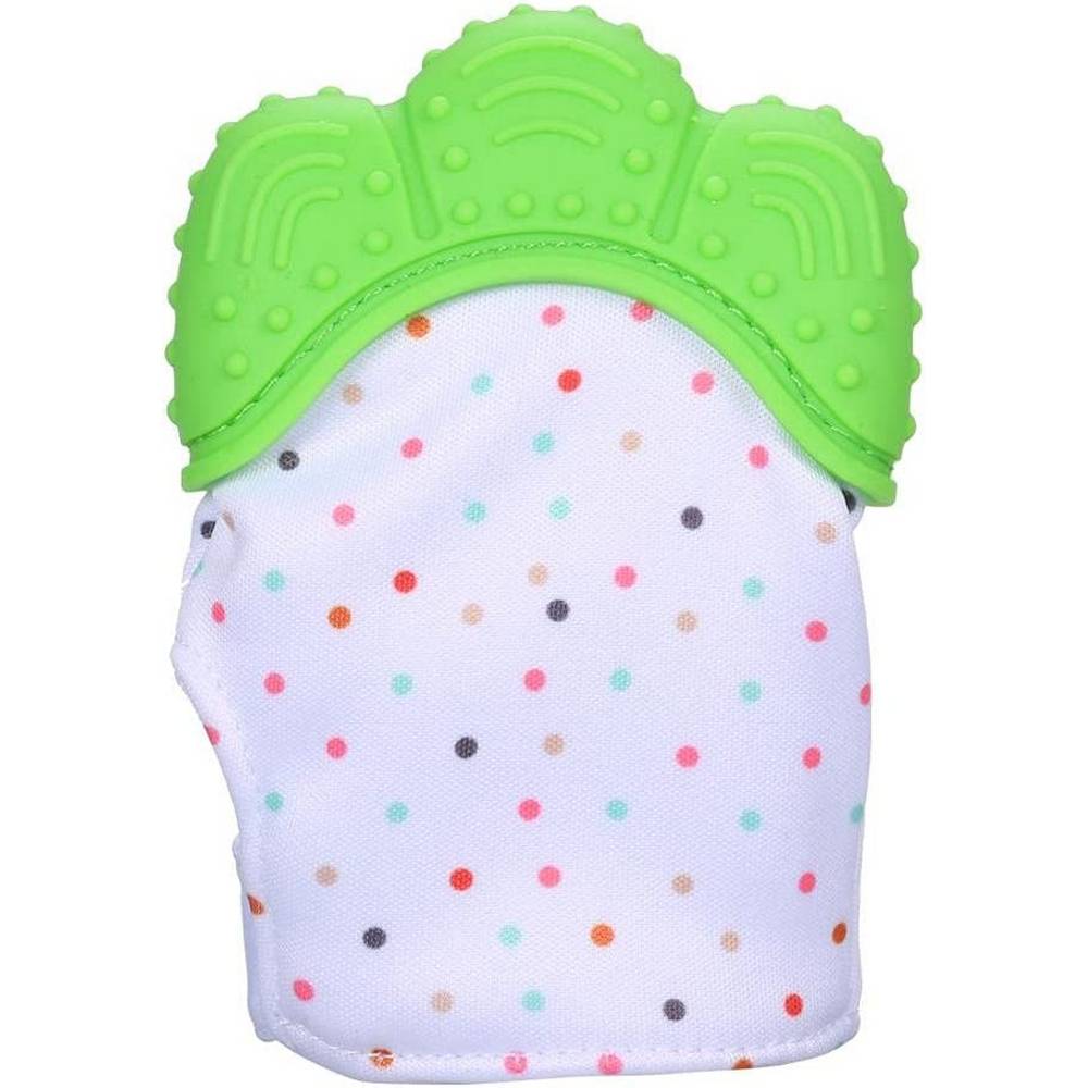 Green Polka Dots Printed Mitten Glove Silicone Teether