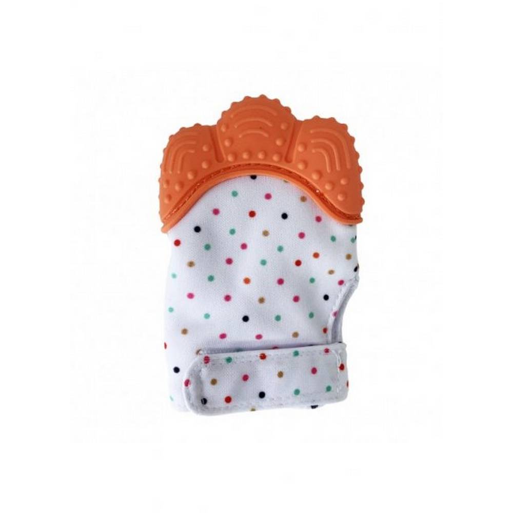 Orange Polka Dots Printed Mitten Glove Silicone Teether