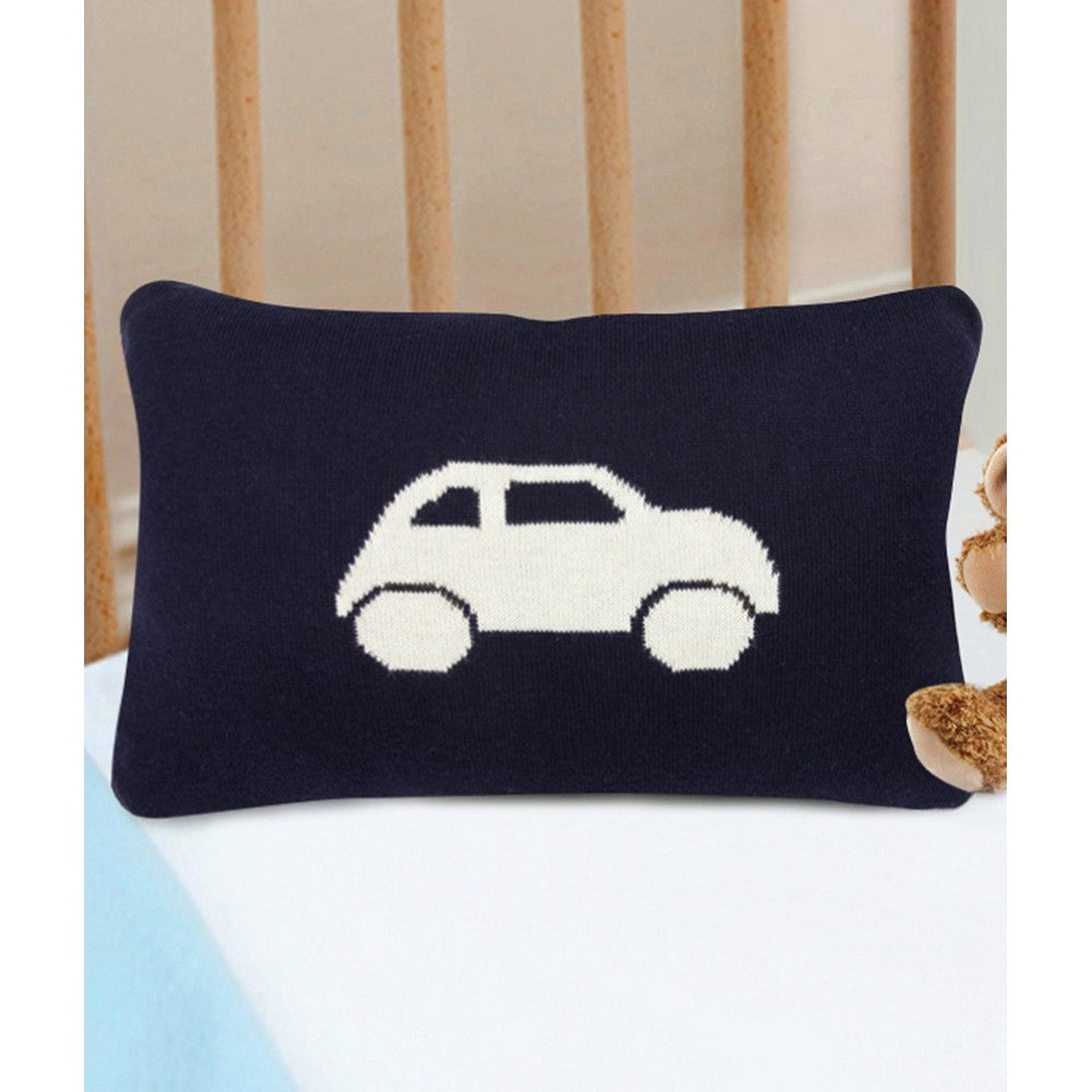 Dark Navy Car Cotton Knitted Cushion Cover With Zipper Opening