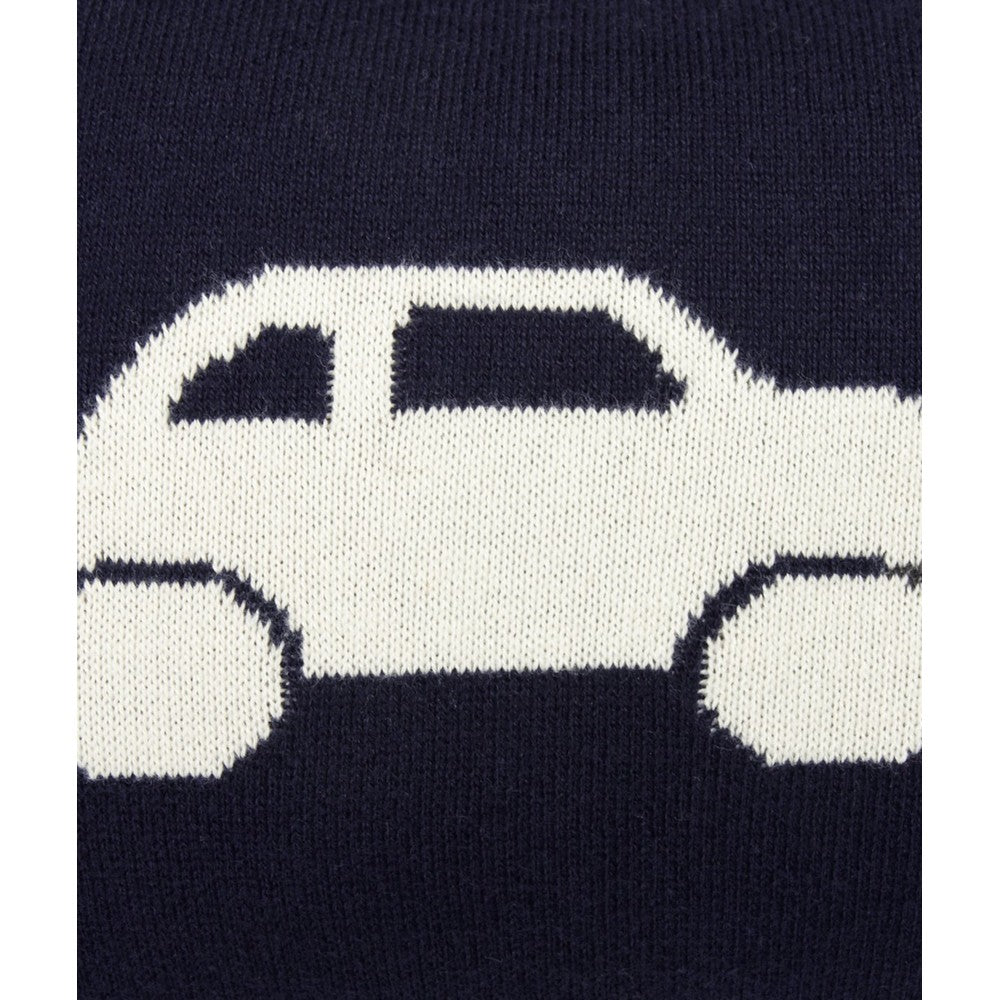 Dark Navy Car Cotton Knitted Cushion Cover With Zipper Opening