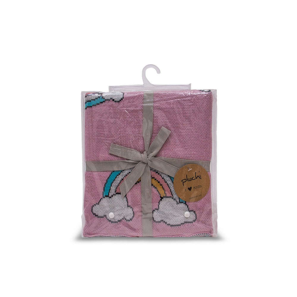 Rainbow Light pink Cotton Knitted Blanket