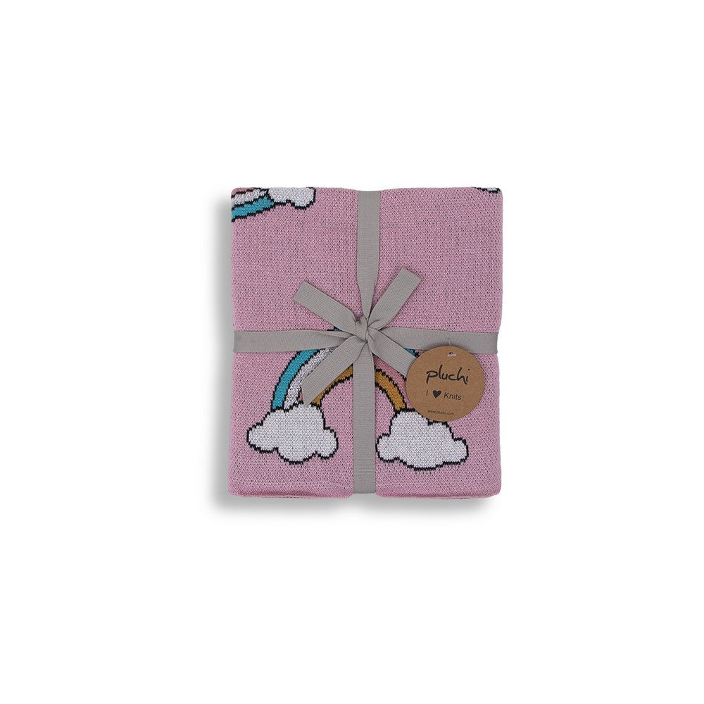 Rainbow Light pink Cotton Knitted Blanket