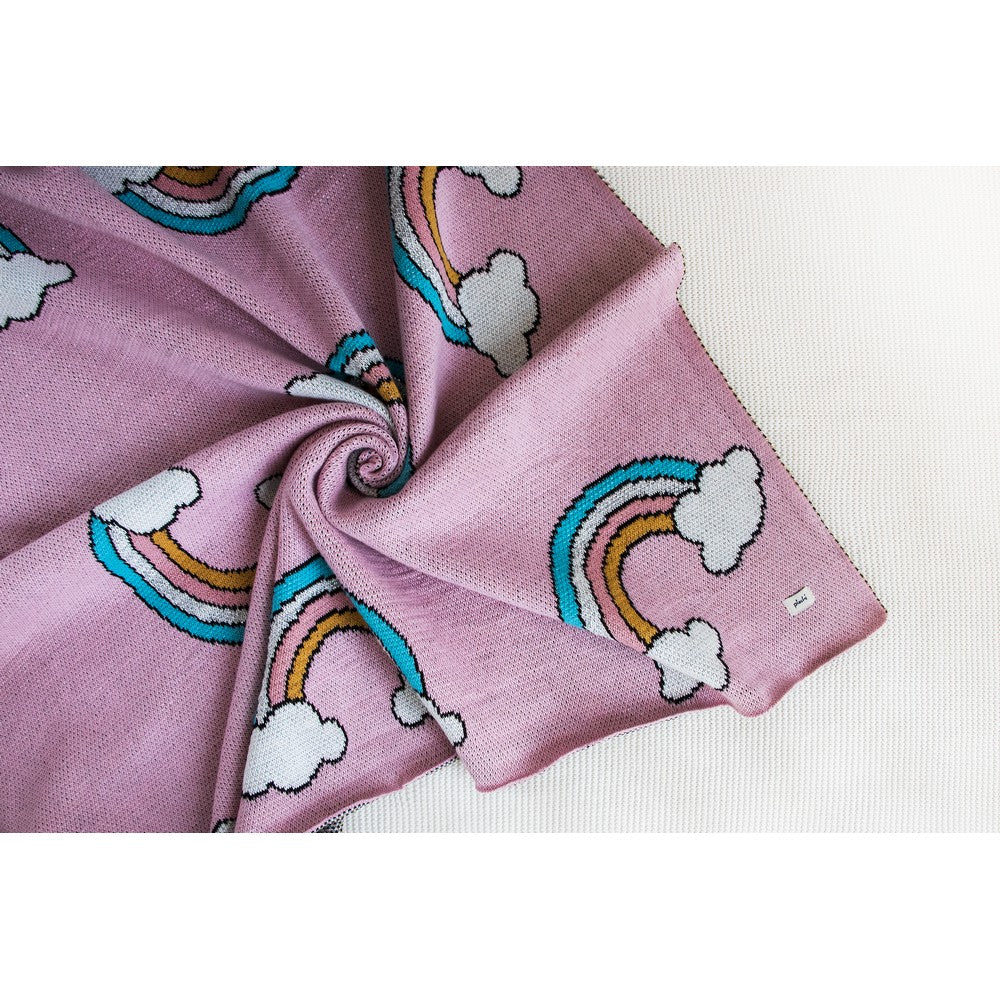 Rainbow Light pink Cotton Knitted Blanket