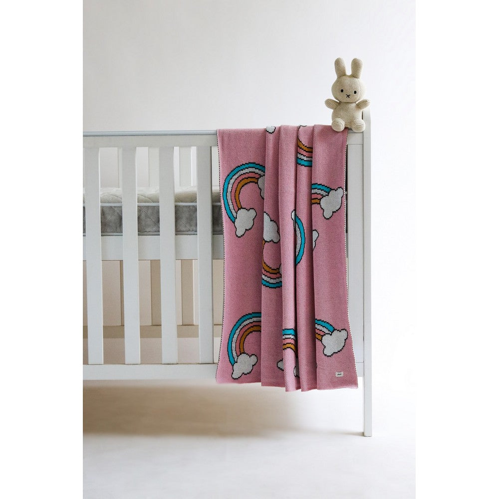 Rainbow Light pink Cotton Knitted Blanket