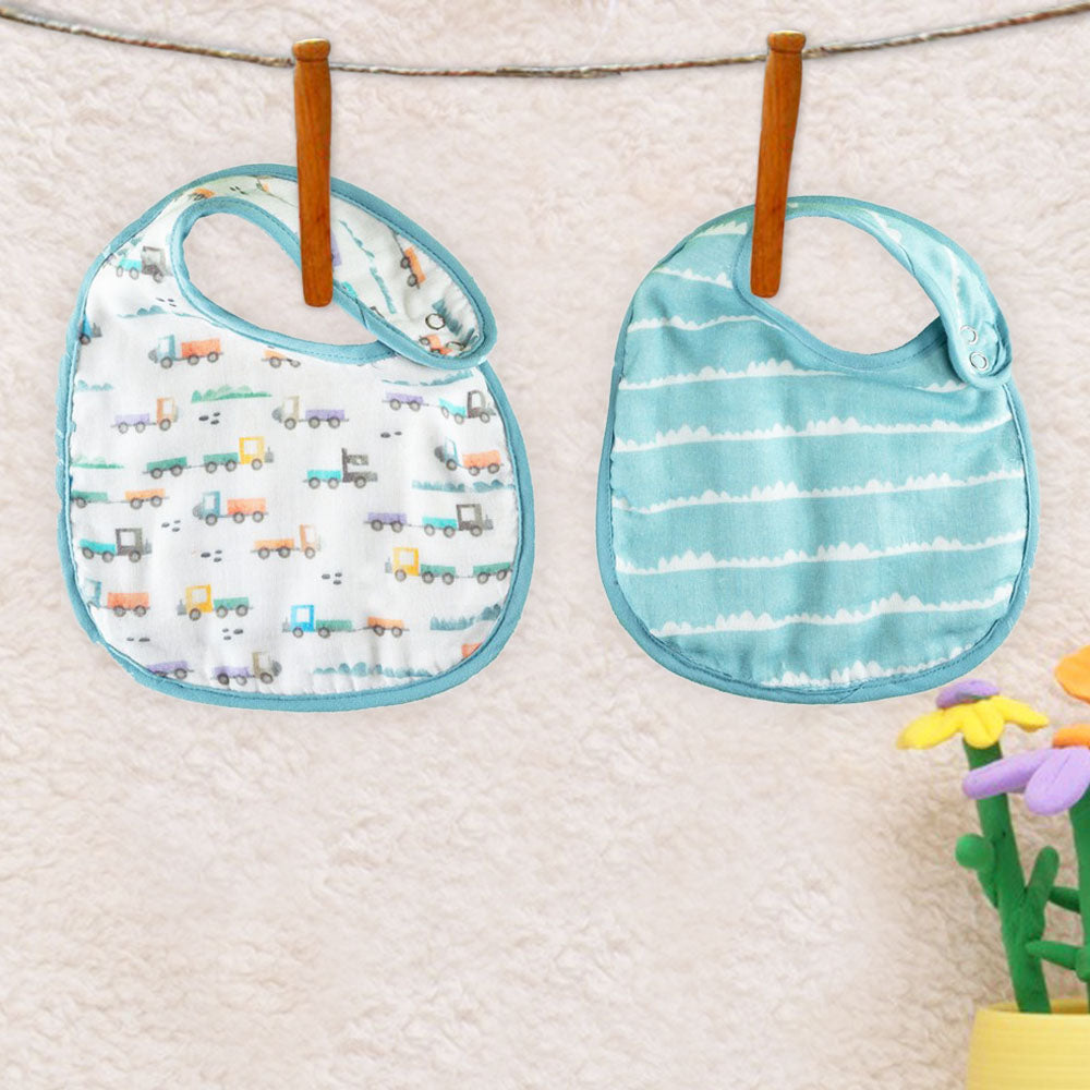 Blue Traffic Jam Organic Classic Bibs- Set Of 2