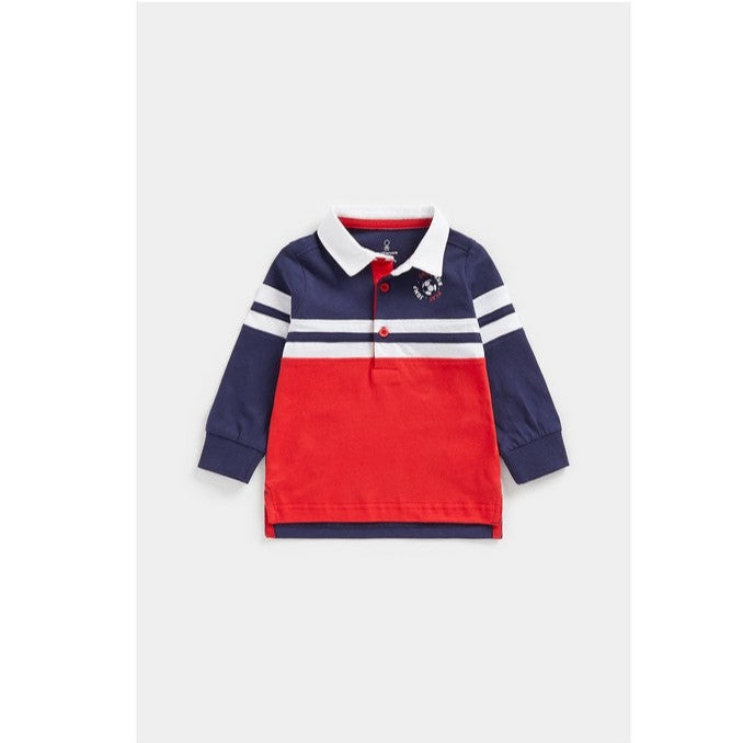 Red & Navy Striped Printed Collar T-Shirts