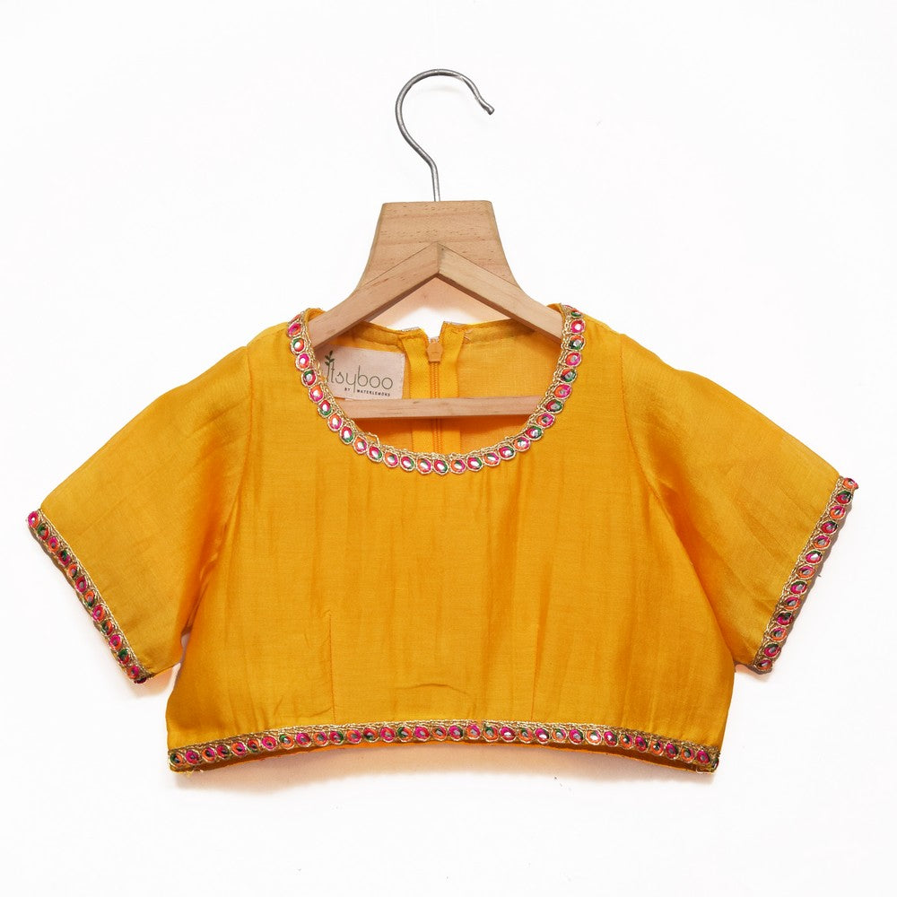 Yellow Chanderi Silk Choli with Lehenga