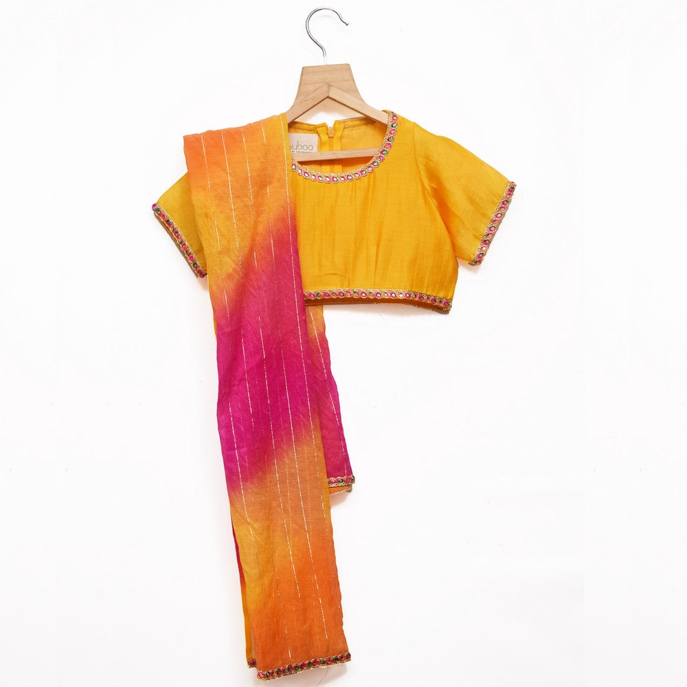 Yellow Chanderi Silk Choli with Lehenga