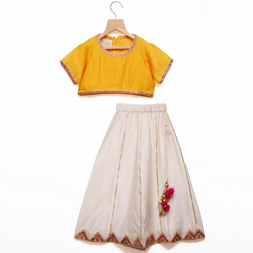 Yellow Chanderi Silk Choli with Lehenga