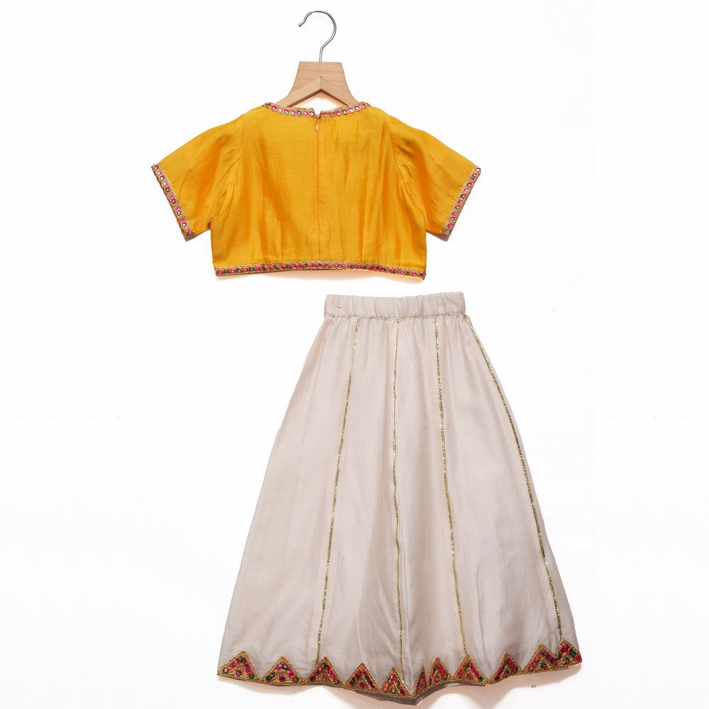 Yellow Chanderi Silk Choli with Lehenga