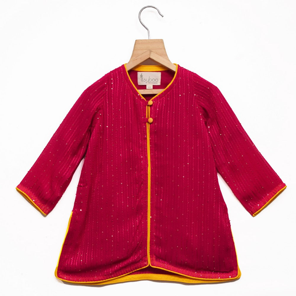 Solid Pink Sequin Kurta with Gota Patti kali Ghagra