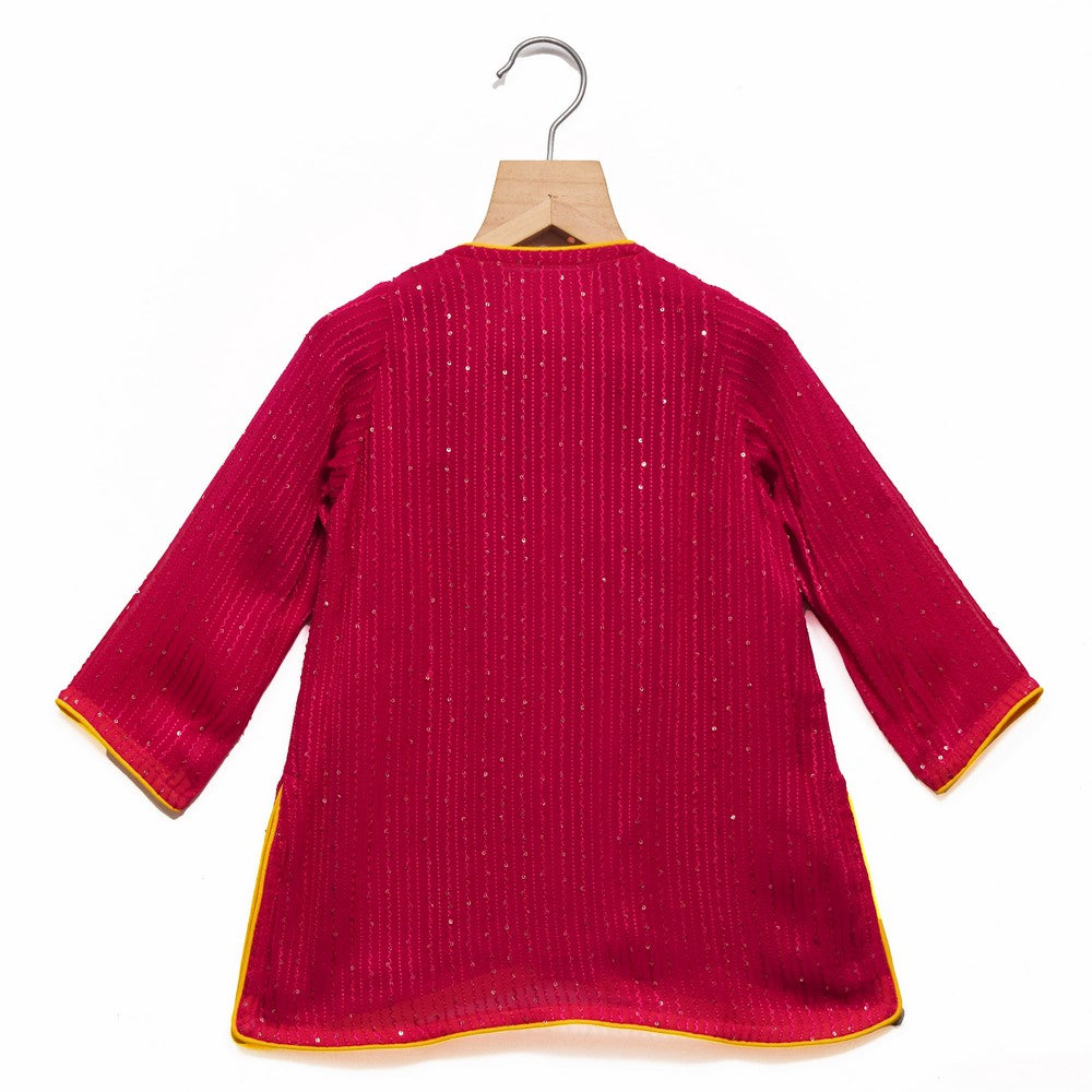 Solid Pink Sequin Kurta with Gota Patti kali Ghagra