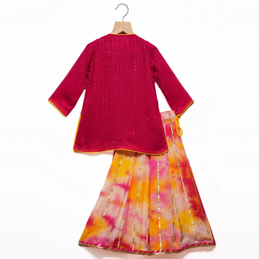 Solid Pink Sequin Kurta with Gota Patti kali Ghagra
