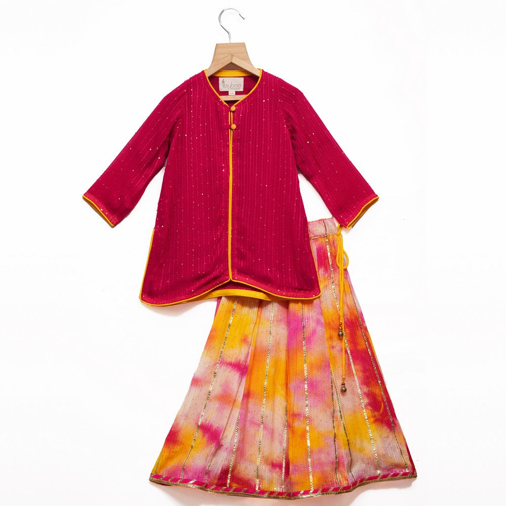 Solid Pink Sequin Kurta with Gota Patti kali Ghagra