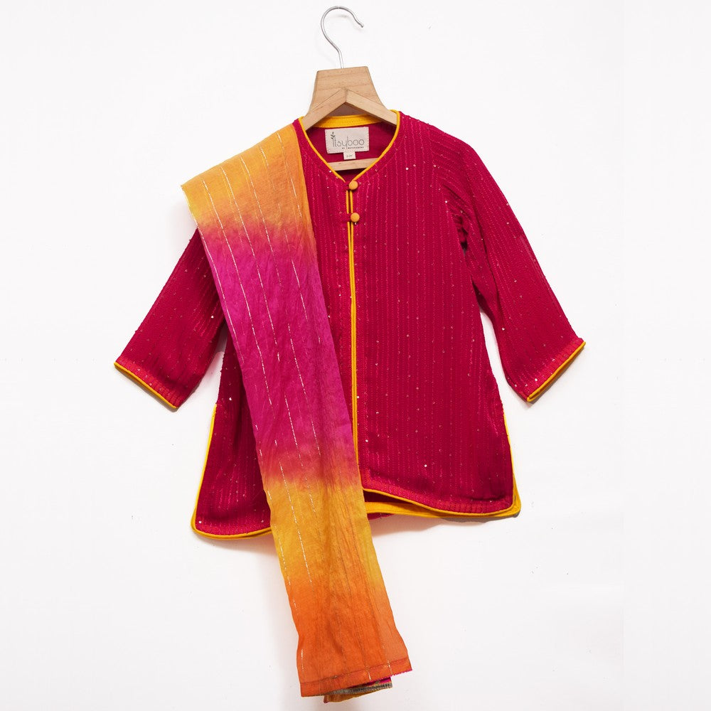 Solid Pink Sequin Kurta with Gota Patti kali Ghagra