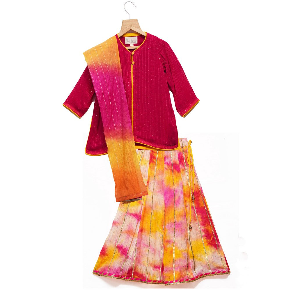 Solid Pink Sequin Kurta with Gota Patti kali Ghagra