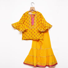 Load image into Gallery viewer, Yellow Floral Printed Kurti With Sharara And Dupatta
