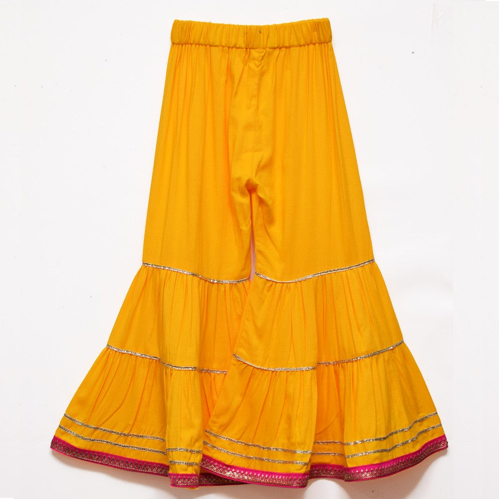 Yellow Floral Printed Kurti With Sharara And Dupatta