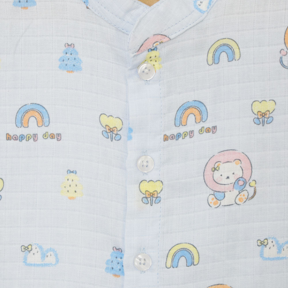 Blue Rainbow Theme Half Sleeves Muslin Nightsuit