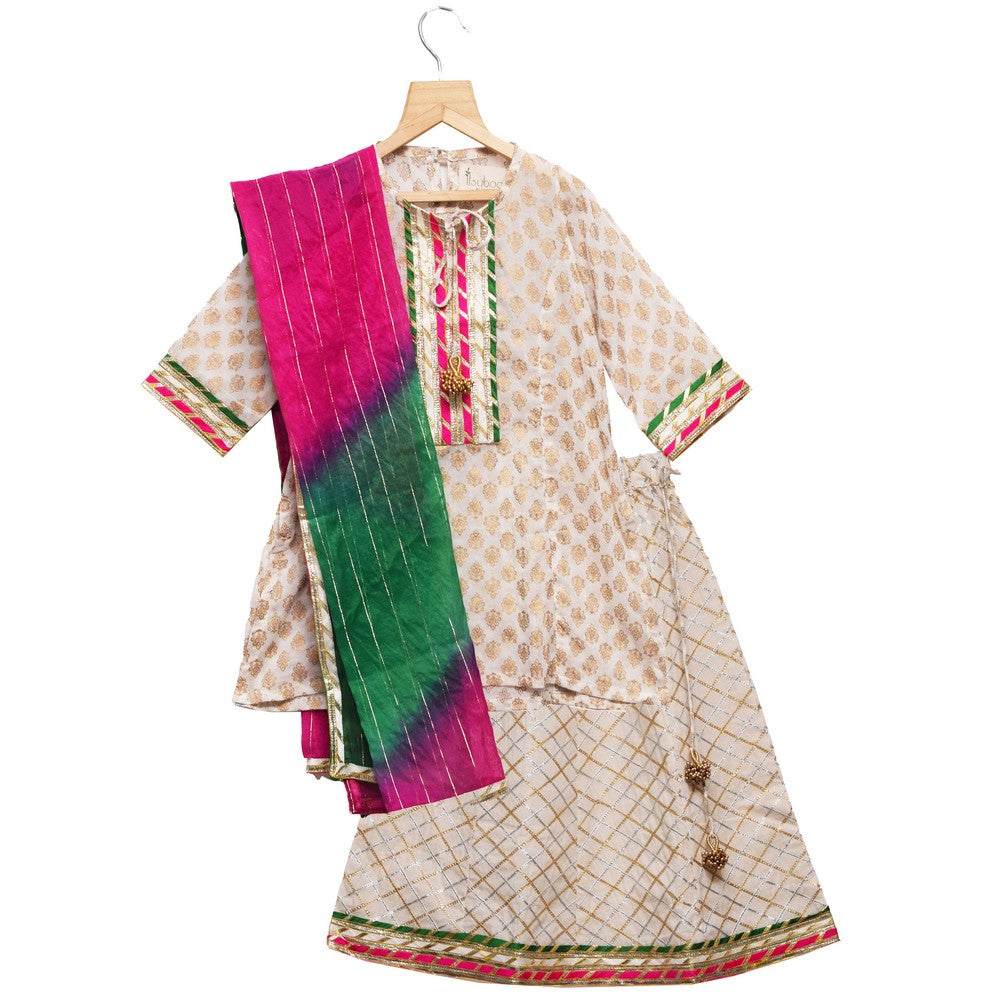 Gota Patti Kurta & Ghagra With Shaded Dupatta