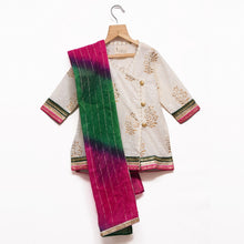 Load image into Gallery viewer, Overlap Placket off-white Kurta &amp; Sharara With Shaded Dupatta
