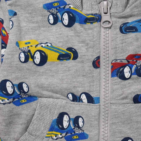 Grey Racing Printed Full Sleeves Zip Up Jacket