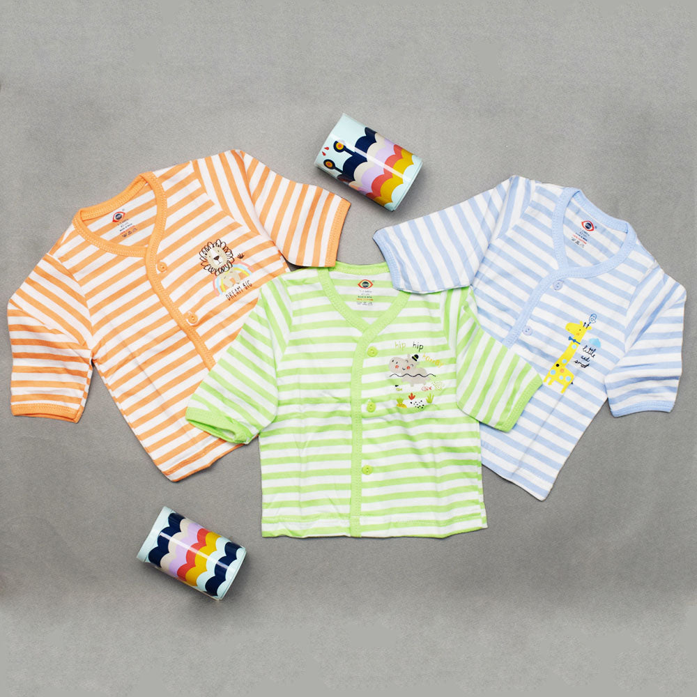 Striped With Animal Printed Cotton Full Sleeves Jabla - Pack Of 3