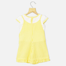 Load image into Gallery viewer, Cute Cow Applique Dungaree With White T-Shirt-Yellow &amp; Pink
