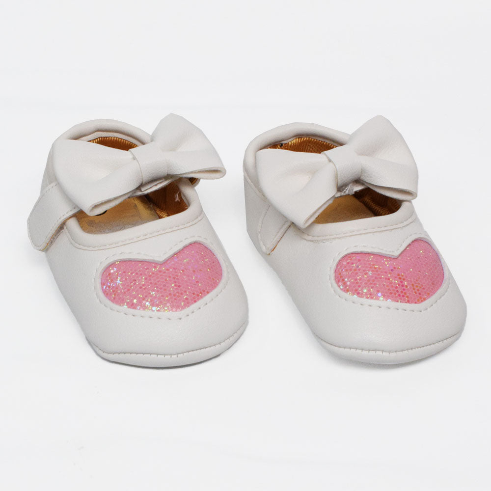 White & Pink Glitter Heart With Bow Velcro Closure Bellies – Greenbell