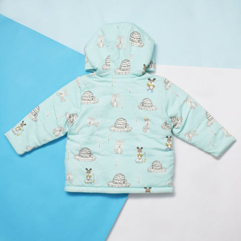Blue Winter Theme With Forest Aminals Hooded Jacket