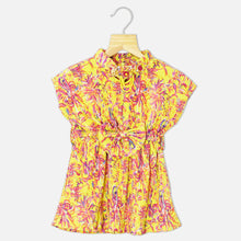 Load image into Gallery viewer, Pleated Tropical Printed A-Line Dress-Yellow &amp; Blue
