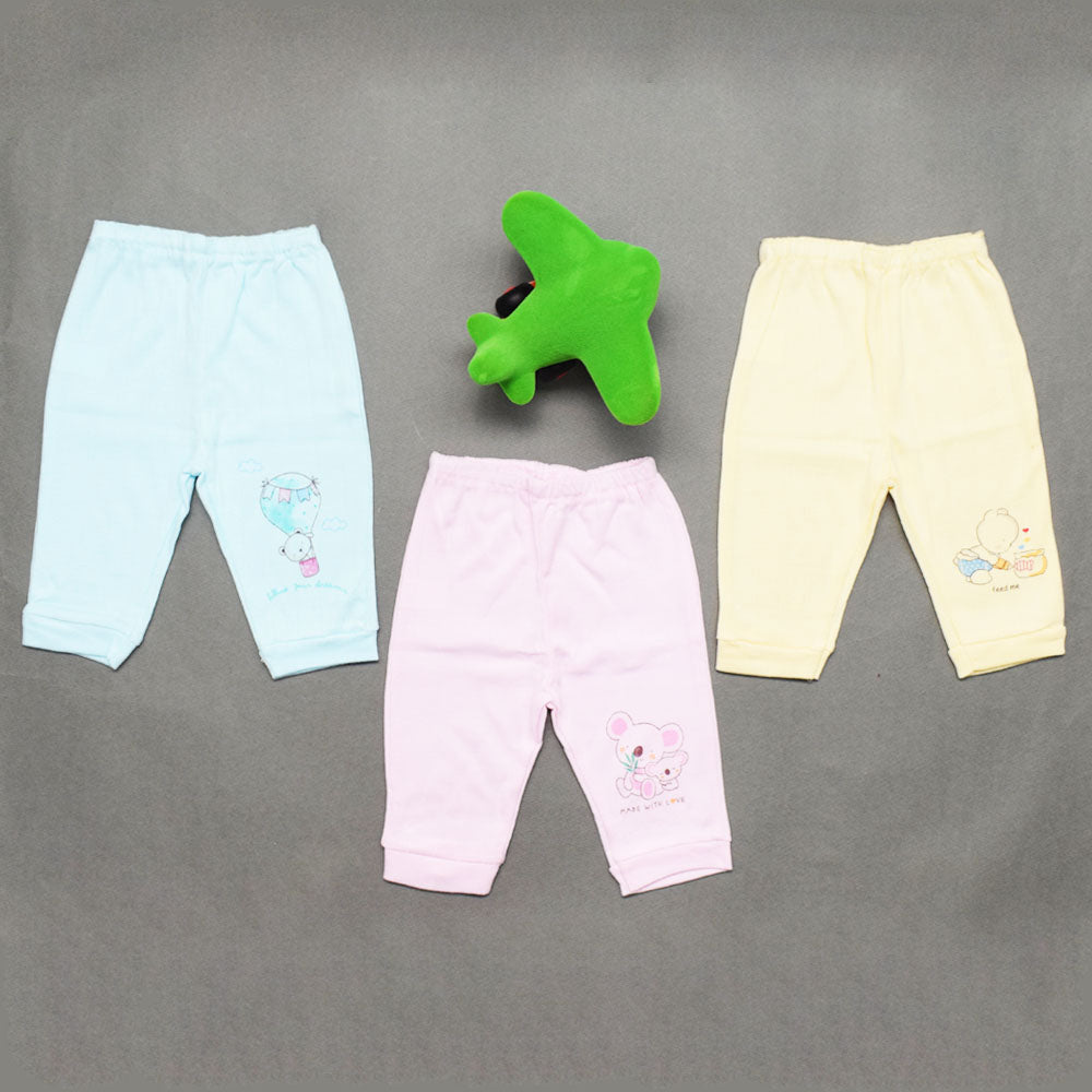 Pastel Bear Love Theme Cotton Leggings For Newborn- Pack Of 3
