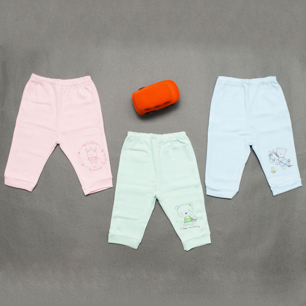 Pastel Bear Theme Cotton Leggings For Newborn- Pack Of 3