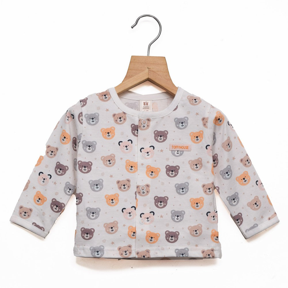 White Teddy Printed Night Suit