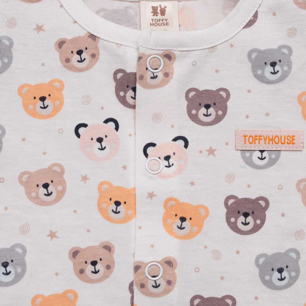 White Teddy Printed Night Suit