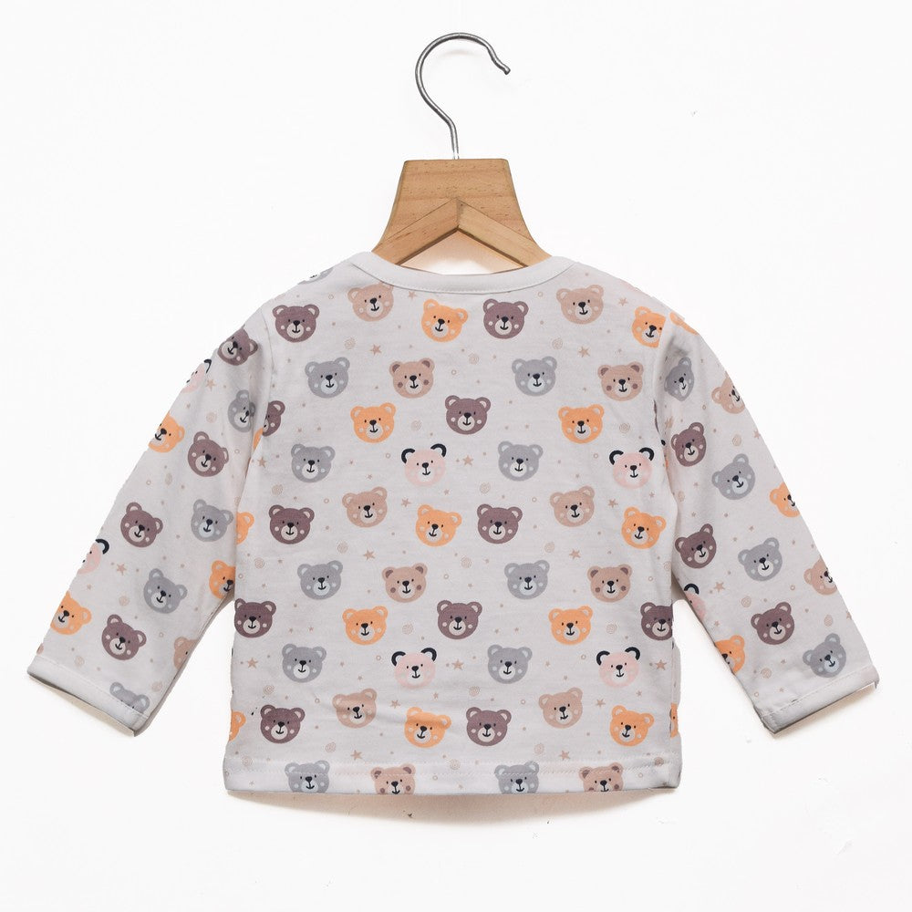 White Teddy Printed Night Suit