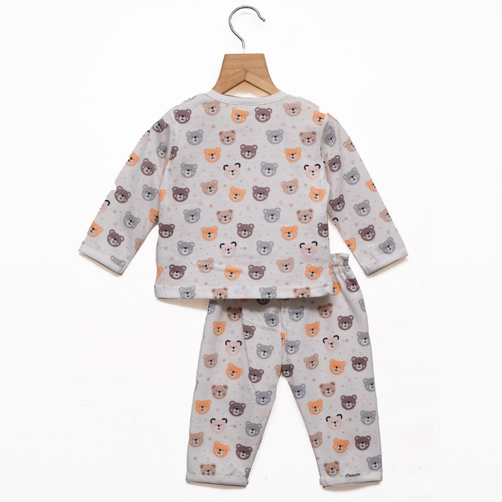 White Teddy Printed Night Suit