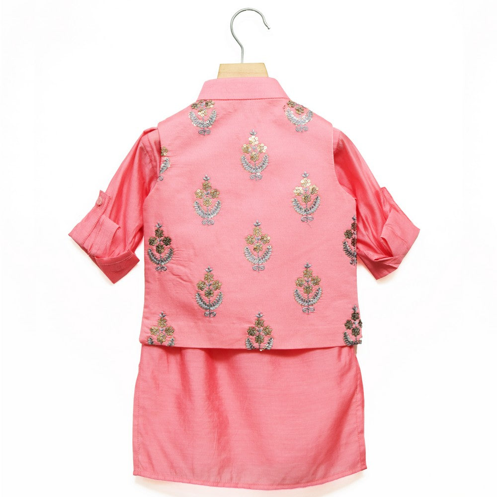 Pink Kurta Pajama with Embroidered Nehru Jacket