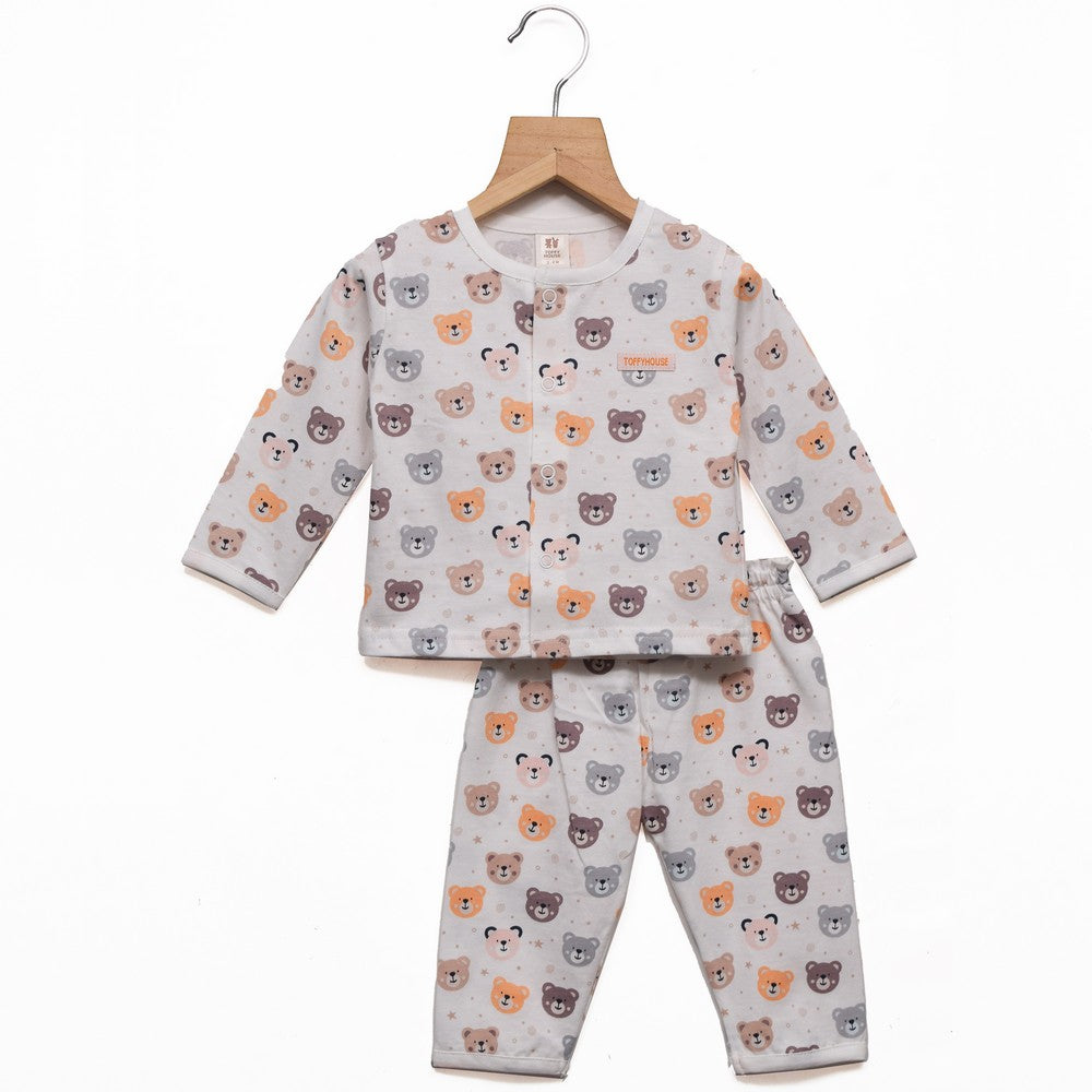 White Teddy Printed Night Suit