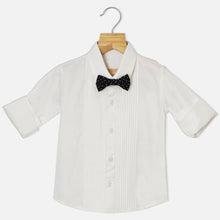 Load image into Gallery viewer, White Pintuck Shirt With Black Polka Dots Bow Tie
